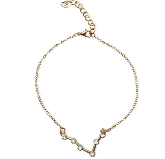 Starluxe Zodiac Crystal Charm Bracelet – 12 Constellation Edition (Gold-Tone Chain)