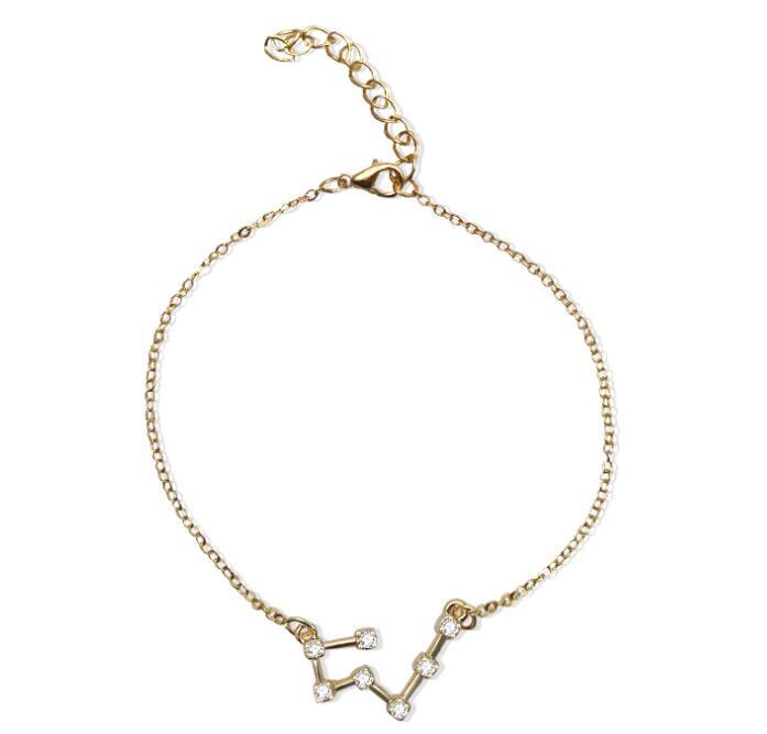 Starluxe Zodiac Crystal Charm Bracelet – 12 Constellation Edition (Gold-Tone Chain)