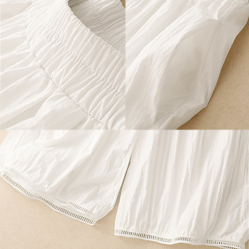 Buddha Stones Casual Hem Hollow Design Women's Cotton 7-8 Length Wide Leg Pants With Pockets