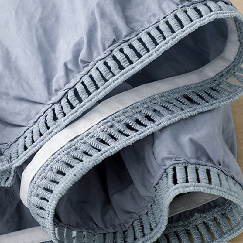 Buddha Stones Casual Hem Hollow Design Women's Cotton 7-8 Length Wide Leg Pants With Pockets