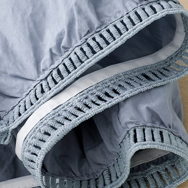 Buddha Stones Casual Hem Hollow Design Women's Cotton 7-8 Length Wide Leg Pants With Pockets