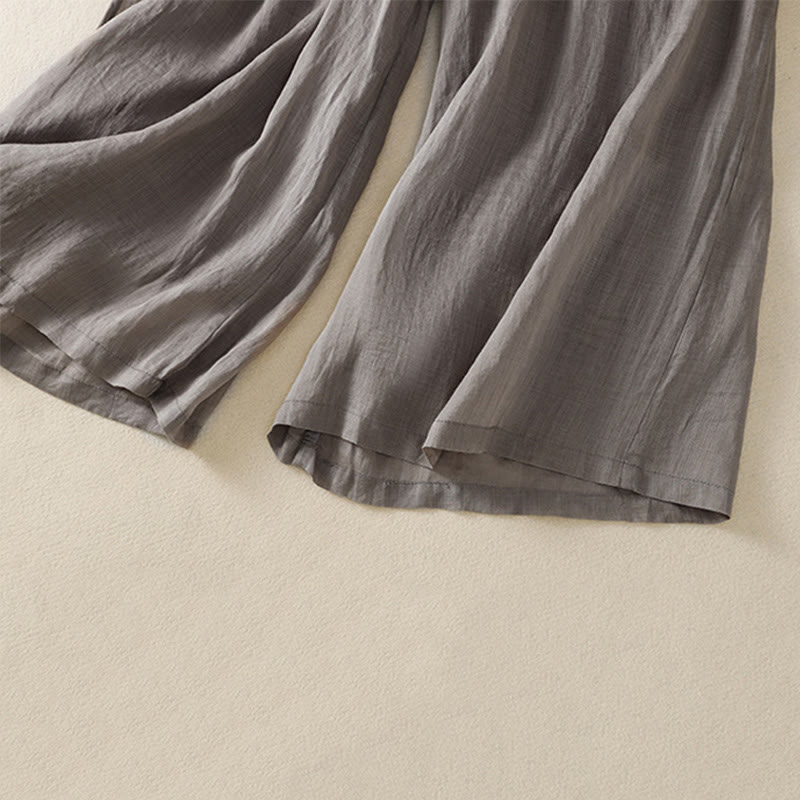 Buddha Stones Commute Embroidery Drawstring Women's Cotton Wide Leg Pants With Pockets