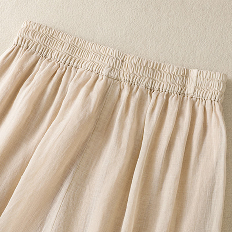 Buddha Stones Commute Embroidery Drawstring Women's Cotton Wide Leg Pants With Pockets