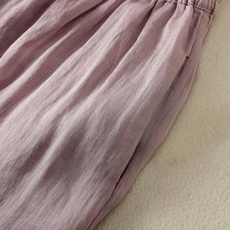 Buddha Stones Commute Embroidery Drawstring Women's Cotton Wide Leg Pants With Pockets