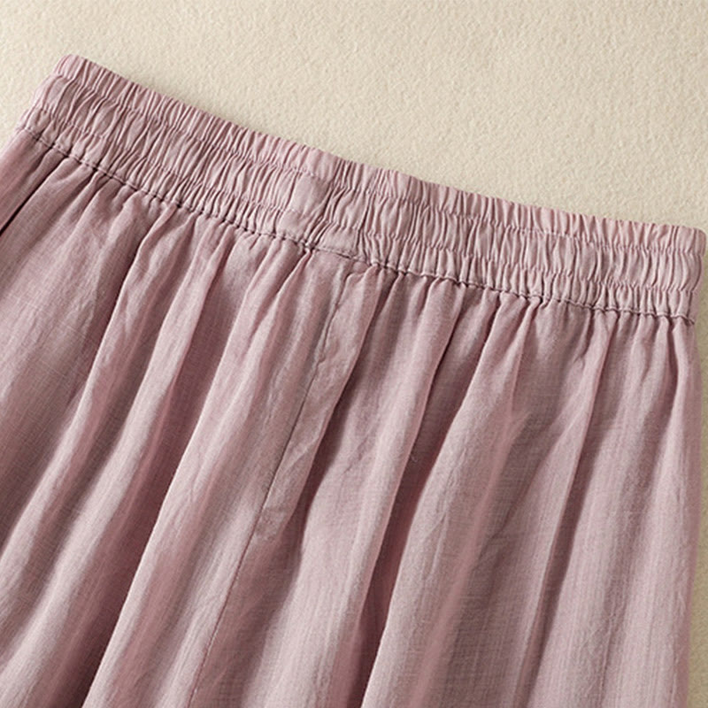 Buddha Stones Commute Embroidery Drawstring Women's Cotton Wide Leg Pants With Pockets