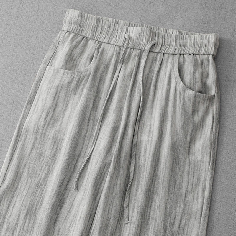 Buddha Stones Casual Tie-Dye Striped Design Drawstring Women's Cotton Wide Leg Pants With Pockets