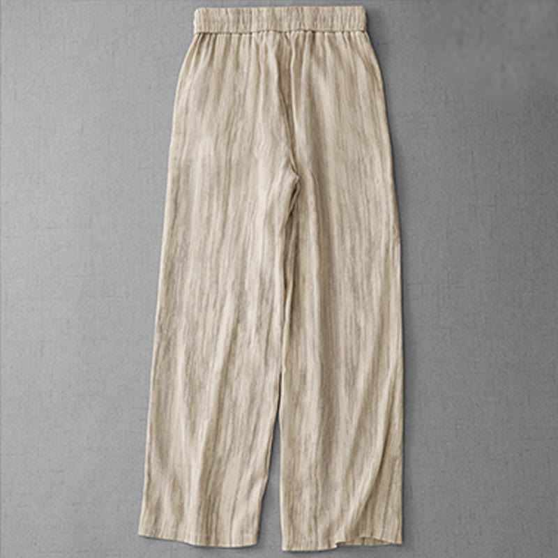 Buddha Stones Casual Tie-Dye Striped Design Drawstring Women's Cotton Wide Leg Pants With Pockets