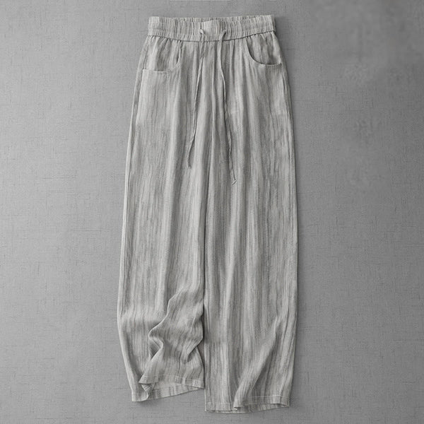 Buddha Stones Casual Tie-Dye Striped Design Drawstring Women's Cotton Wide Leg Pants With Pockets