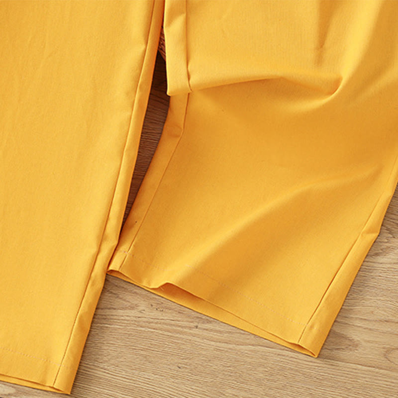 Buddha Stones Casual Hollow Lace Waistband Design Women's Cotton Linen Wide Leg Pants With Pockets