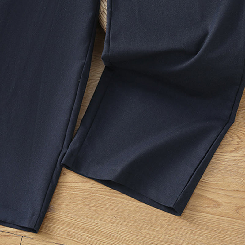 Buddha Stones Casual Hollow Lace Waistband Design Women's Cotton Linen Wide Leg Pants With Pockets