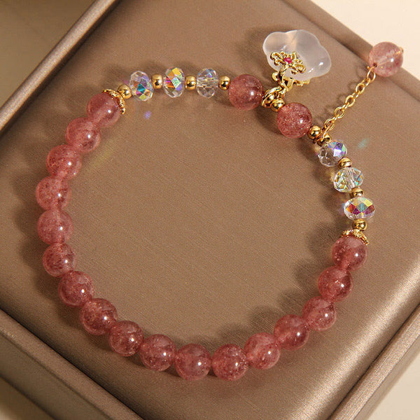 Buddha Stones Auspicious Clouds Strawberry Quartz White Agate White Crystal Positive Bracelet