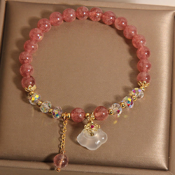 Buddha Stones Auspicious Clouds Strawberry Quartz White Agate White Crystal Positive Bracelet