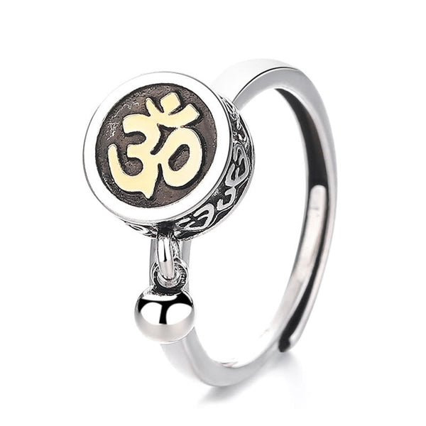 Buddha Stones Natural Om Symbol Adjustable Wealth Men's Ring