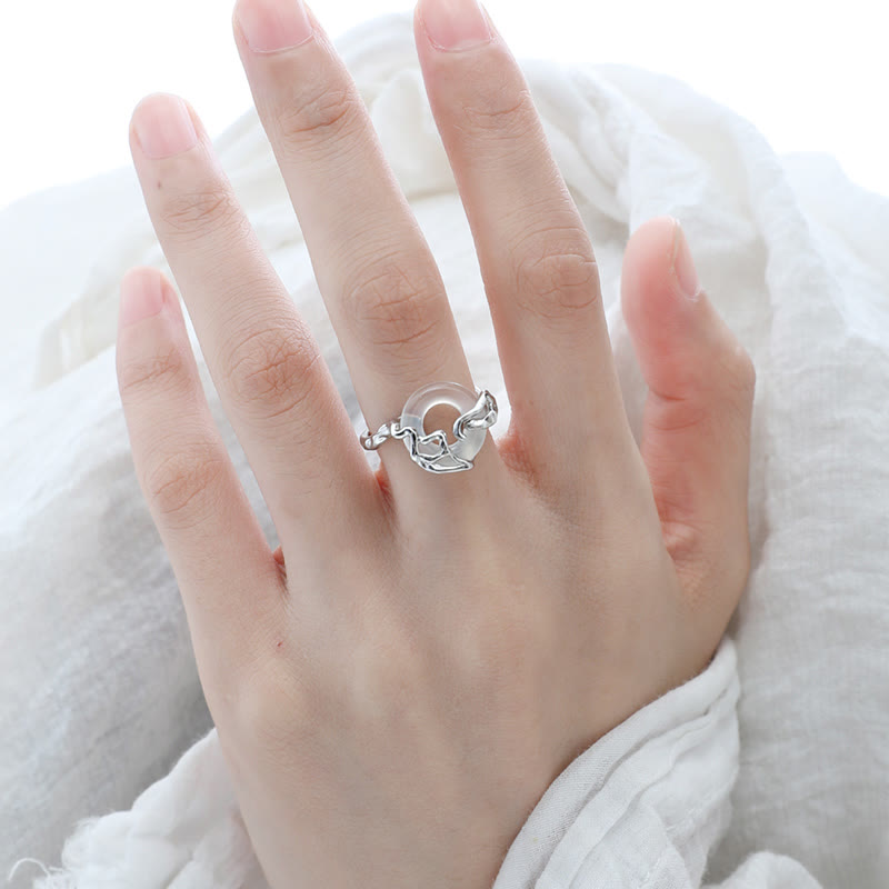 Buddha Stones 925 Sterling Silver Peace Buckle Chalcedony Harmony Ring