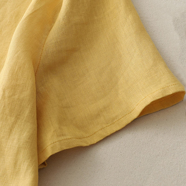 Buddha Stones Casual Plain Ruffled Hem Crew Neck Tie Women's Polyester T-shirt