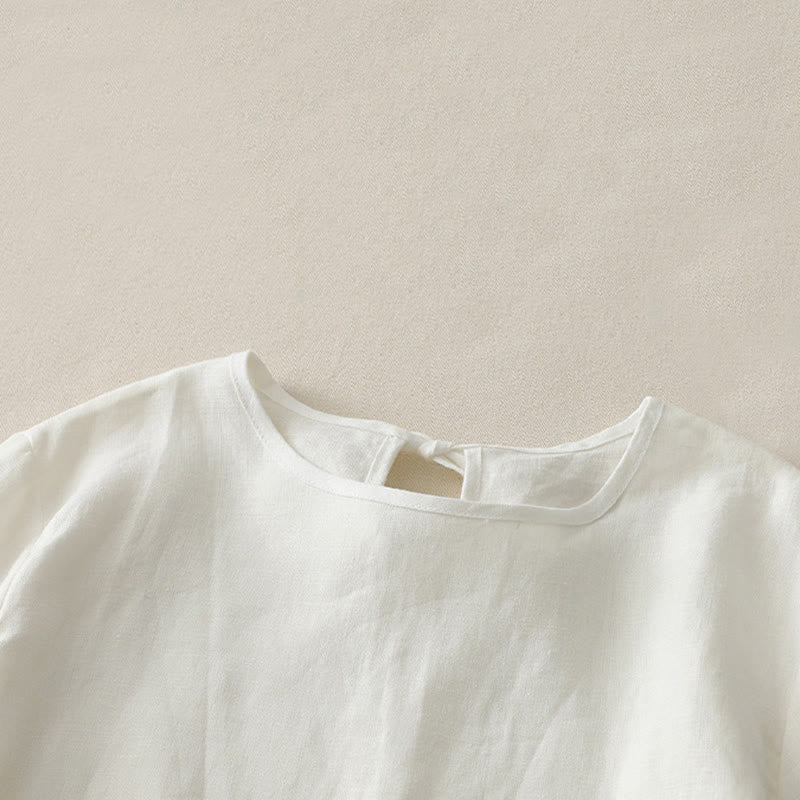 Buddha Stones Casual Plain Ruffled Hem Crew Neck Tie Women's Polyester T-shirt