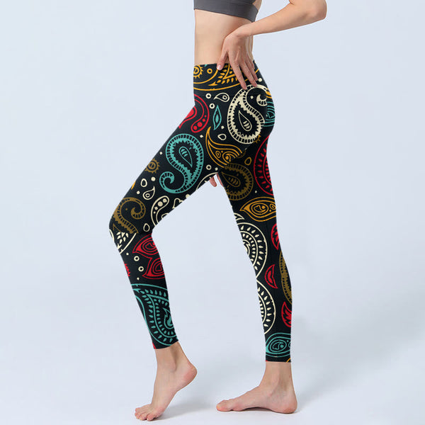 Buddha Stones Colorful Paisley Print Gym Leggings Women's Yoga Pants