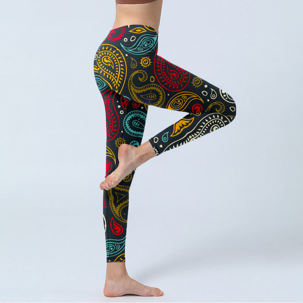 Buddha Stones Colorful Paisley Print Gym Leggings Women's Yoga Pants