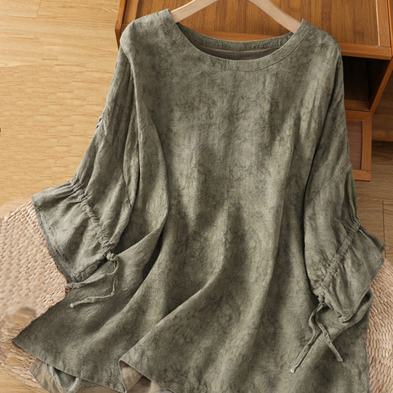 Buddha Stones Casual Crew Neck Women's Lace-up Half Sleeve Shirt