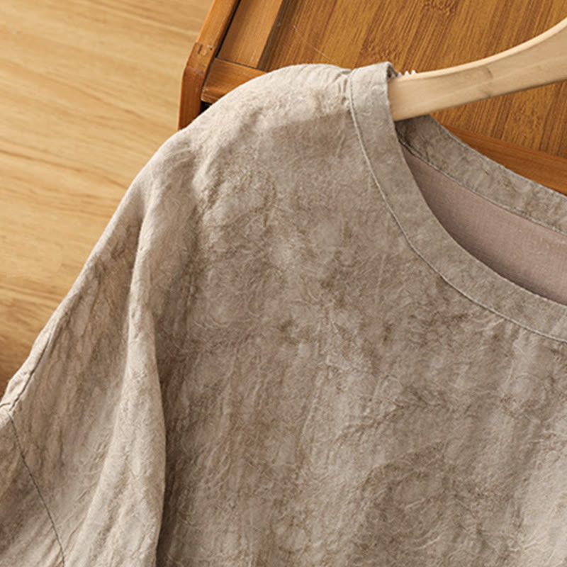 Buddha Stones Casual Crew Neck Women's Lace-up Half Sleeve Shirt