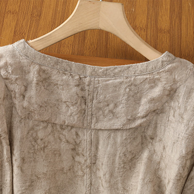 Buddha Stones Casual Crew Neck Women's Lace-up Half Sleeve Shirt