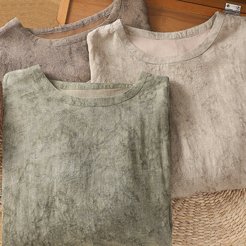 Buddha Stones Casual Crew Neck Women's Lace-up Half Sleeve Shirt