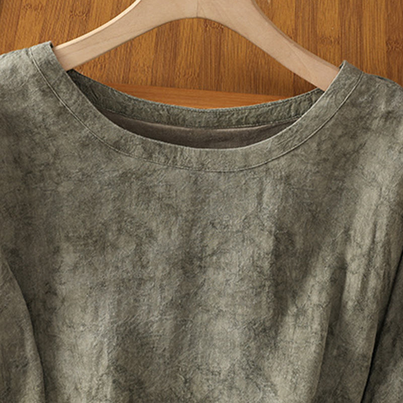 Buddha Stones Casual Crew Neck Women's Lace-up Half Sleeve Shirt