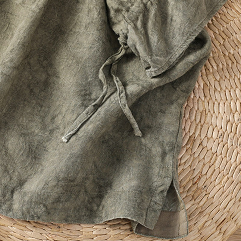 Buddha Stones Casual Crew Neck Women's Lace-up Half Sleeve Shirt