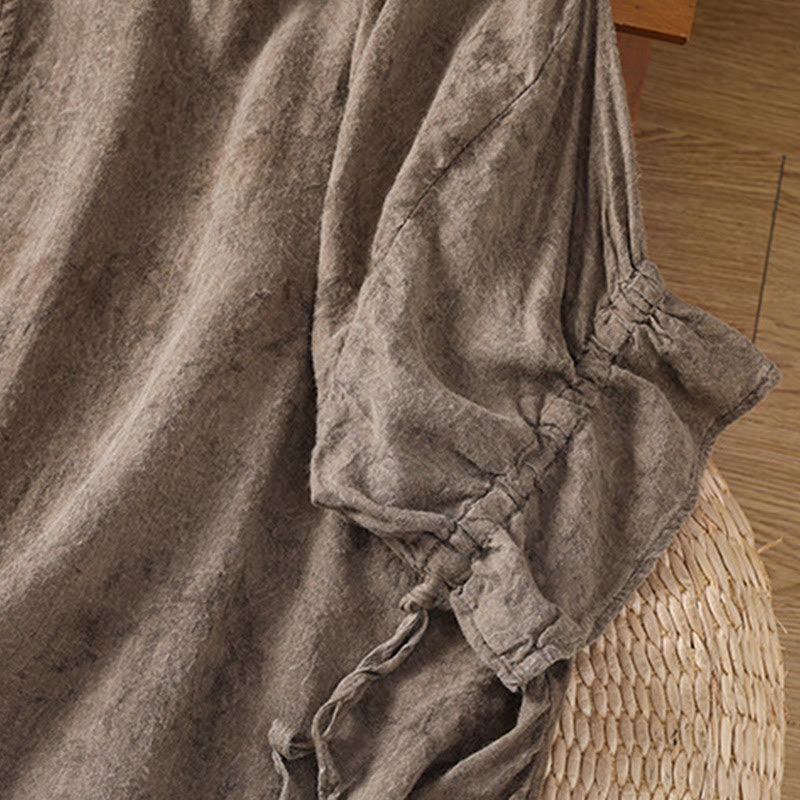 Buddha Stones Casual Crew Neck Women's Lace-up Half Sleeve Shirt