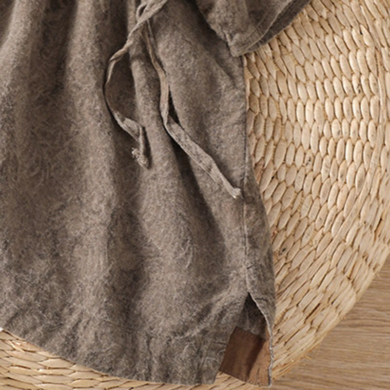 Buddha Stones Casual Crew Neck Women's Lace-up Half Sleeve Shirt