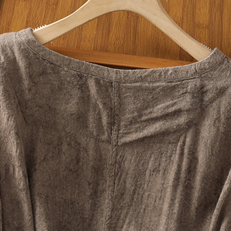 Buddha Stones Casual Crew Neck Women's Lace-up Half Sleeve Shirt