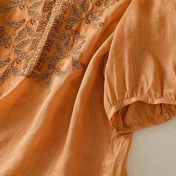 Buddha Stones Embroidered Lace Casual Women's Cotton Linen Half Sleeve T-shirt