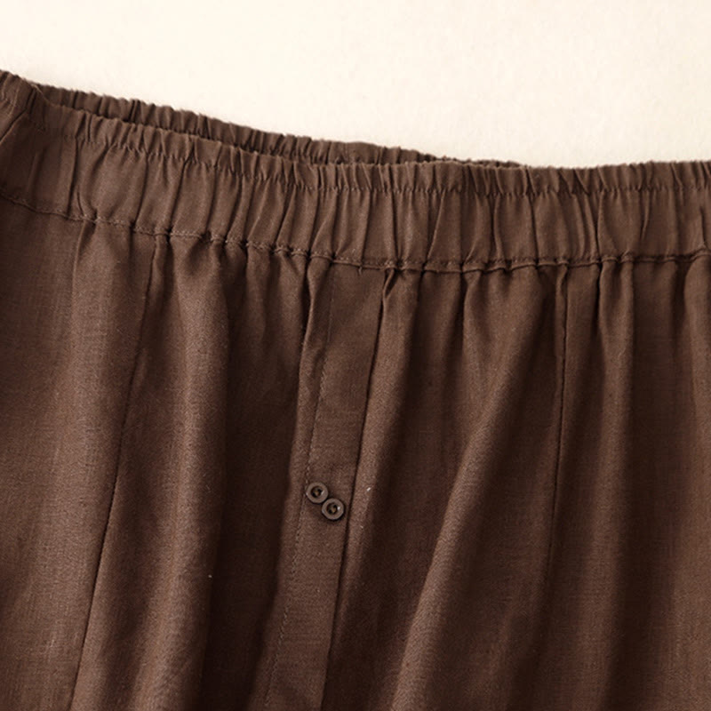 Buddha Stones A-line Buttons Slit Design Elastic Waist Cotton Women's Skirt With Pockets