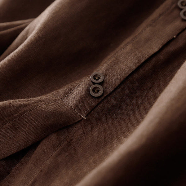 Buddha Stones A-line Buttons Slit Design Elastic Waist Cotton Women's Skirt With Pockets