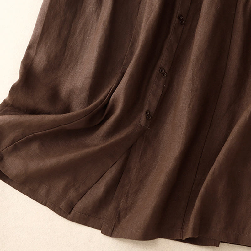 Buddha Stones A-line Buttons Slit Design Elastic Waist Cotton Women's Skirt With Pockets