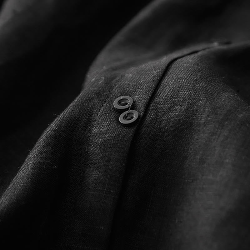 Buddha Stones A-line Buttons Slit Design Elastic Waist Cotton Women's Skirt With Pockets