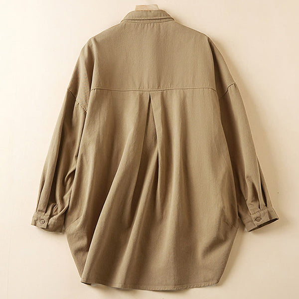 Buddha Stones Fall Irregular Design Long Sleeve Women's Cotton Linen Lapel Jacket With Pockets