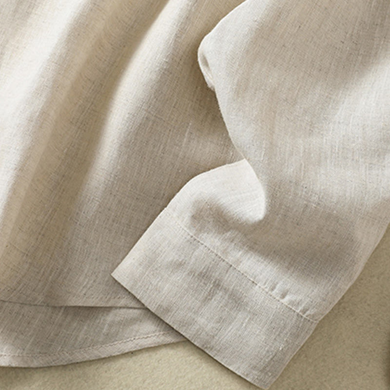 Buddha Stones Casual Spring Plain Buttons Design V-Neck Long Sleeve Women's Cotton Linen Shirt