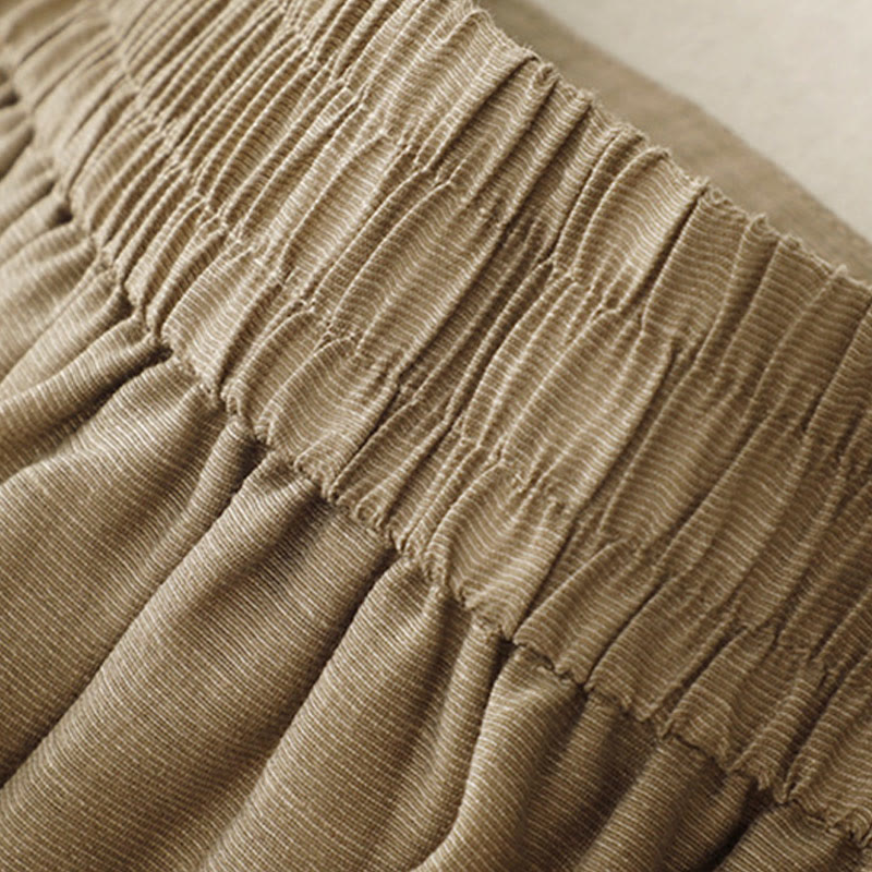 Buddha Stones 2Pcs Shirt Top 7-8 Length Skirt With Pockets Cotton Linen Clothing Women's Set