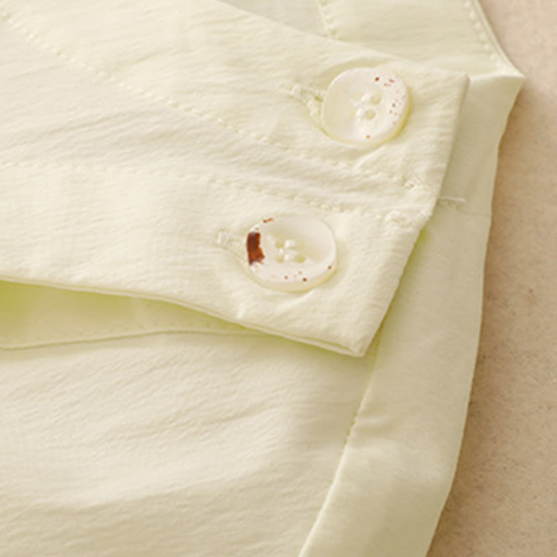 Buddha Stones 2pcs Irregular Button Design Shirt Skirt With Pockets Cotton Clothing Women's Set