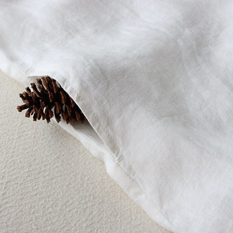 Buddha Stones Buttons Design Lapel Three Quarter Sleeve Cotton Linen Midi Dress With Pockets