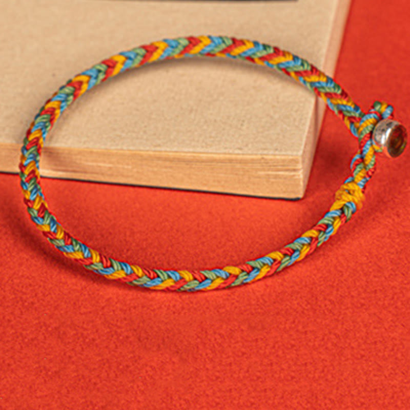 Buddha Stones 925 Sterling Silver Eight Thread Peace Knot Colorful Rope Luck Braided Bracelet