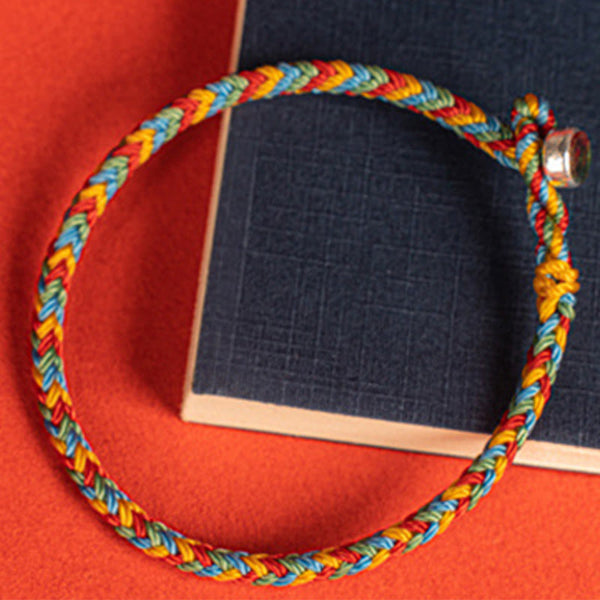 Buddha Stones 925 Sterling Silver Eight Thread Peace Knot Colorful Rope Luck Braided Bracelet