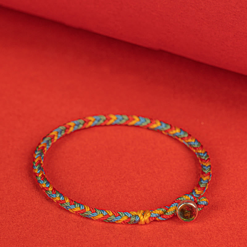 Buddha Stones 925 Sterling Silver Eight Thread Peace Knot Colorful Rope Luck Braided Bracelet