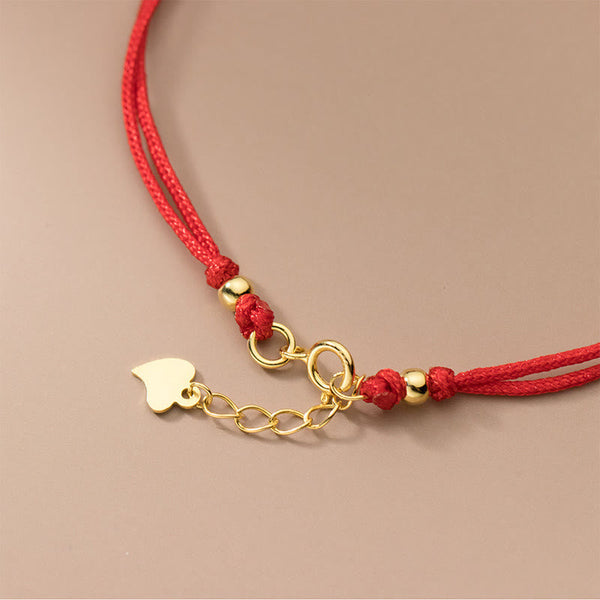 Buddha Stones 925 Sterling Silver Plated Gold Four Leaf Clover Red String Connection Bracelet