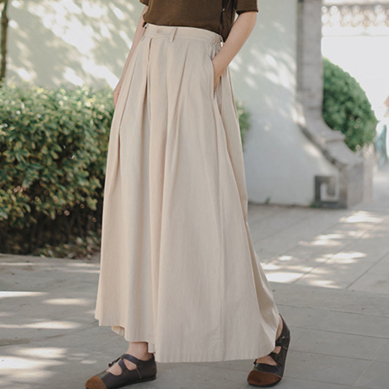 Buddha Stones Casual Plain Loose Cotton Women's Wide Leg Pants With Pockets