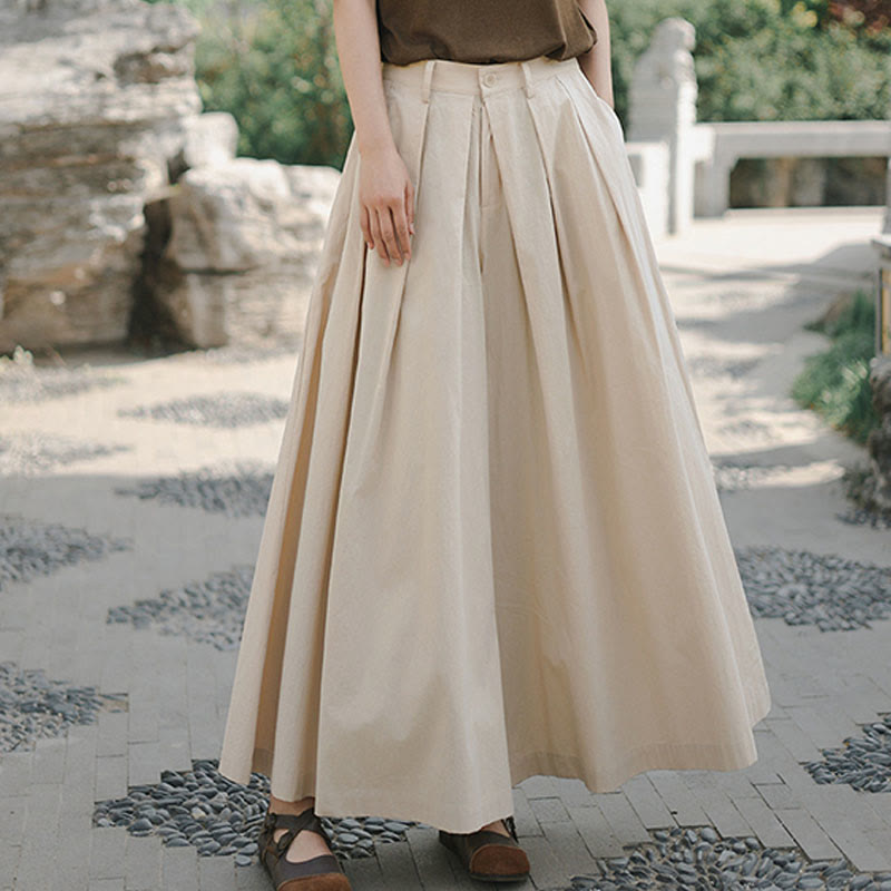 Buddha Stones Casual Plain Loose Cotton Women's Wide Leg Pants With Pockets