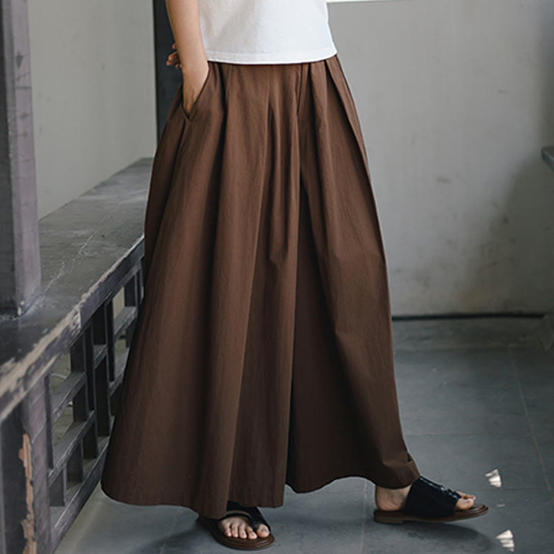 Buddha Stones Casual Plain Loose Cotton Women's Wide Leg Pants With Pockets