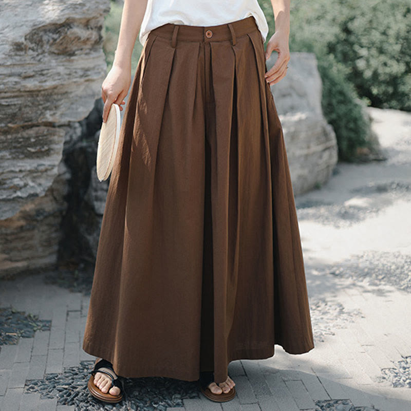 Buddha Stones Casual Plain Loose Cotton Women's Wide Leg Pants With Pockets