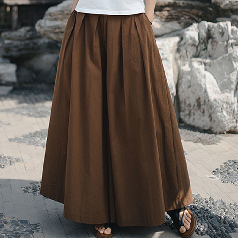 Buddha Stones Casual Plain Loose Cotton Women's Wide Leg Pants With Pockets